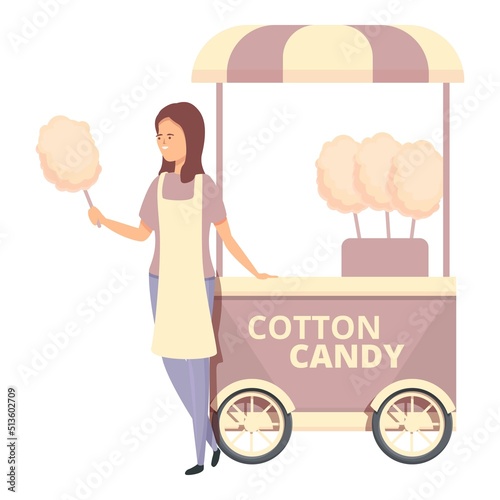 Street cotton candy icon cartoon vector. Seller food. Sweet machine