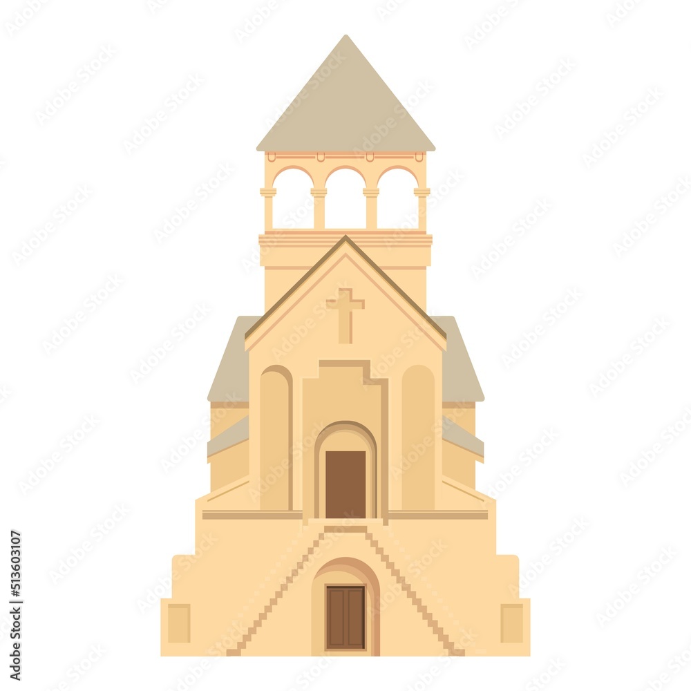 Armenia white church icon cartoon vector. Sevan travel. Tourism architecture