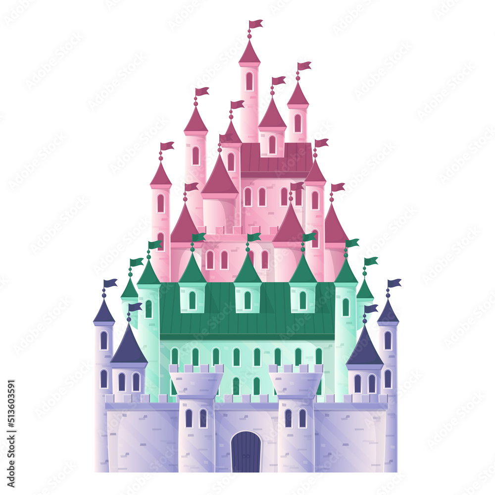 Set of children's fairytale castles on a white background. Flat cartoon vector illustration.
Set of children's fairytale castles on a white background. Flat cartoon vector illustration.