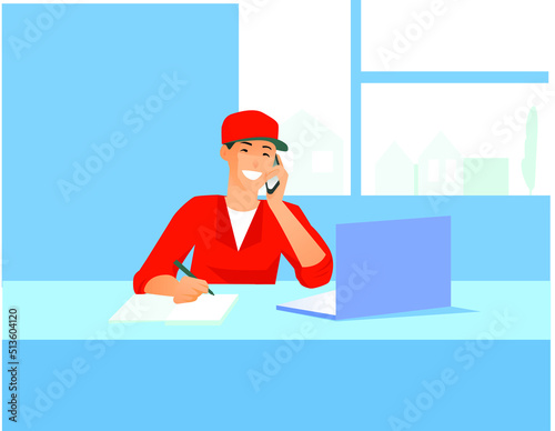Call center staff talking and provide Plumbing Services. Call center, customer support, telemarketing agents. Trendy 3d illustration.