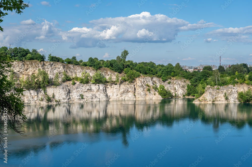Krakow, Poland, Zakrzowek park with picturesque lake in old quarry