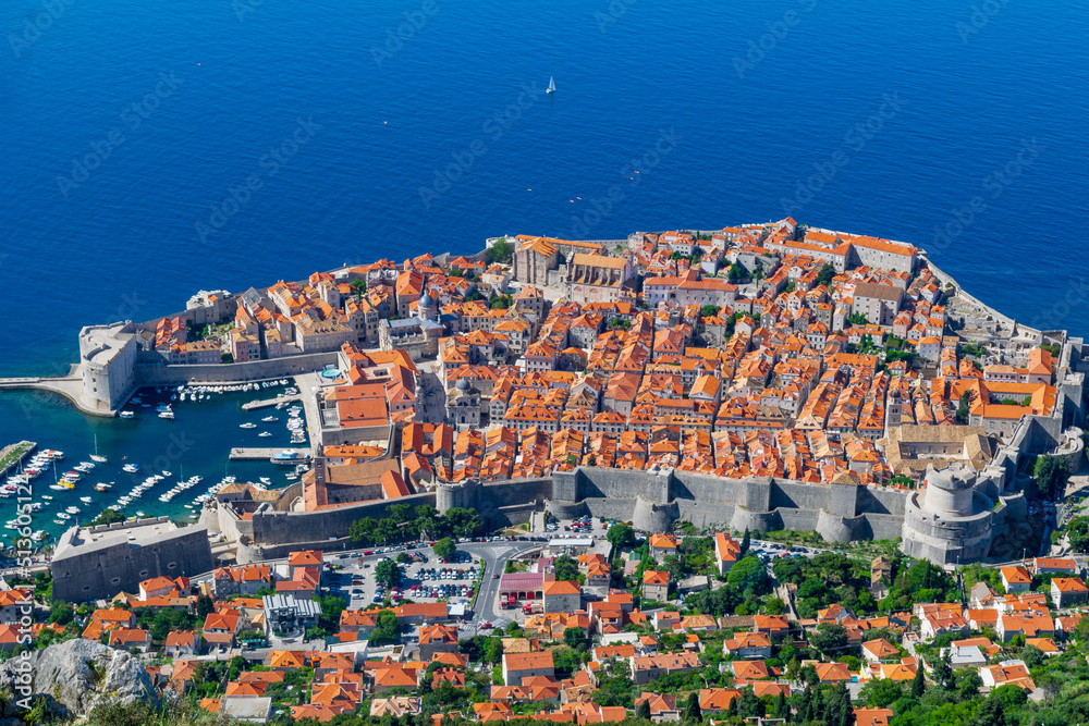 Focused view of Old Town Dubrovnik from Mt. Srd