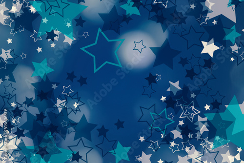 Stars on blue background with copy space by frame border for 4th of july holiday wallpaper.