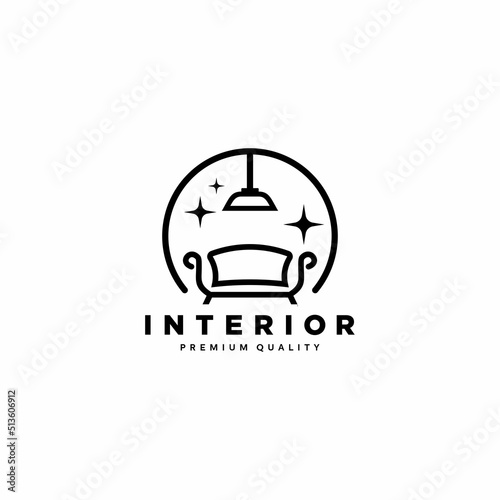 minimal interior furniture logo with shiny armchair and lighting symbol vector design inspiration