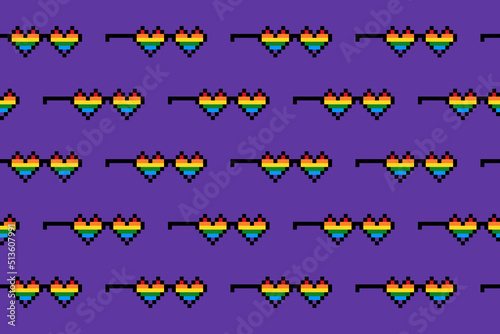 Rainbow heart shape pixel art seamless pattern