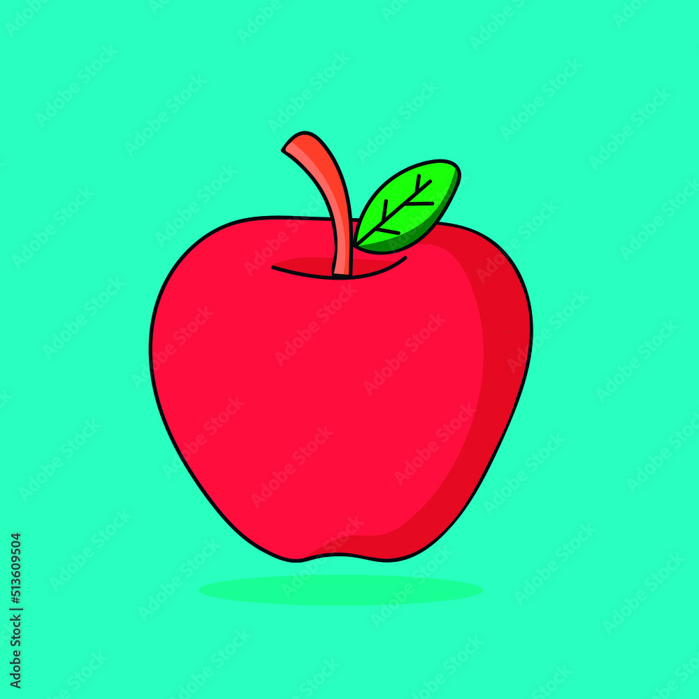 Imagen vectorial de el dibujo de una manzana roja en un fondo azul con sombra Imagen vectorial de el dibujo de una manzana roja en un fondo azul con sombra