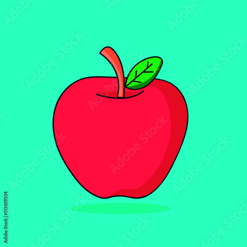 Imagen vectorial de el dibujo de una manzana roja en un fondo azul con sombra 