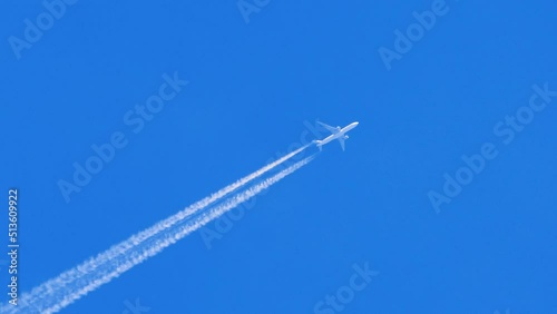 Supersonic military aircraft. The interceptor combat aircraft flies high jet in the blue sky.