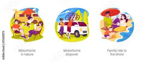 Motorhome ride isolated cartoon vector illustration set