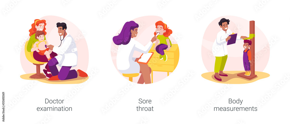 Visiting family doctor isolated cartoon vector illustration set