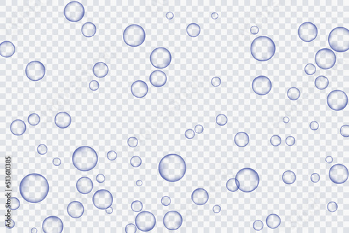 Blue air bubbles, oxygen, champagne crystal clear, isolated on a transparent background of modern design. Vector illustration of EPS 10.