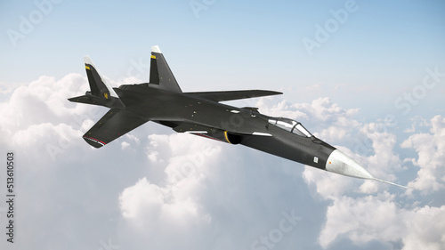 3d render russian fighter plane su 47 in the sky war of russia with ukraine air strikes photo