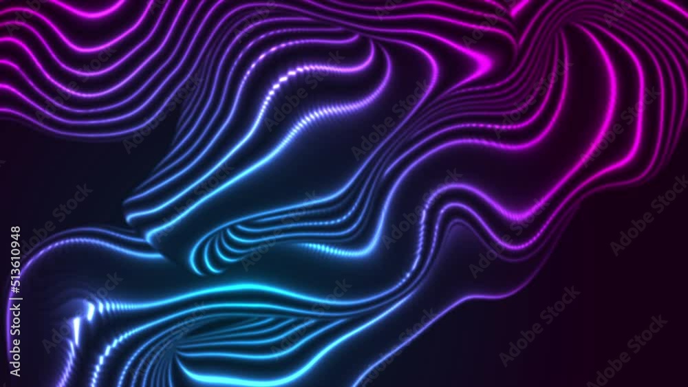 Blue and ultraviolet neon laser glowing curved fluid waves abstract background. Seamless looping futuristic motion design. Video animation Ultra HD 4K 3840x2160