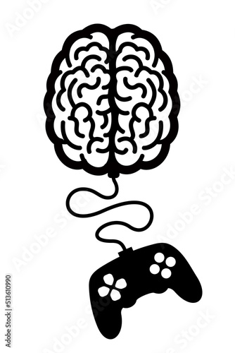 Mental game - gamepad and joystick is playing intellectual game using brain and mind. Vector illustration isolated on white.