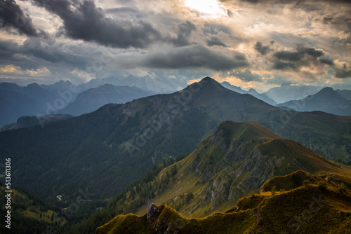 Mountain trail Giau Pass in Dolomites