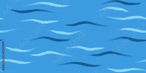 Seamless Wave Pattern, Hand drawn cute water vector background. Watercolor sea brush smears, baby paint lines design