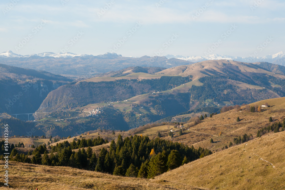 Mount Grappa autumn landscape. Italian Alps view