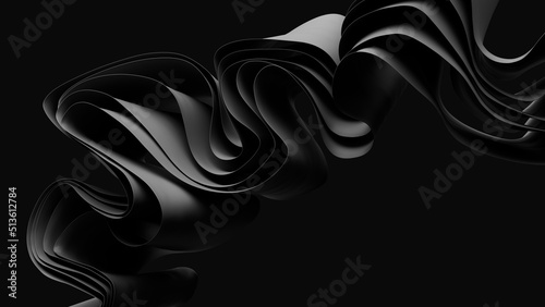 Abstract cloth black background. Smooth curvy layers wallpaper. 3d rendering