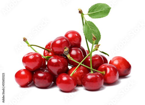 Ripe red cherry on a white isolated background. summer berry
