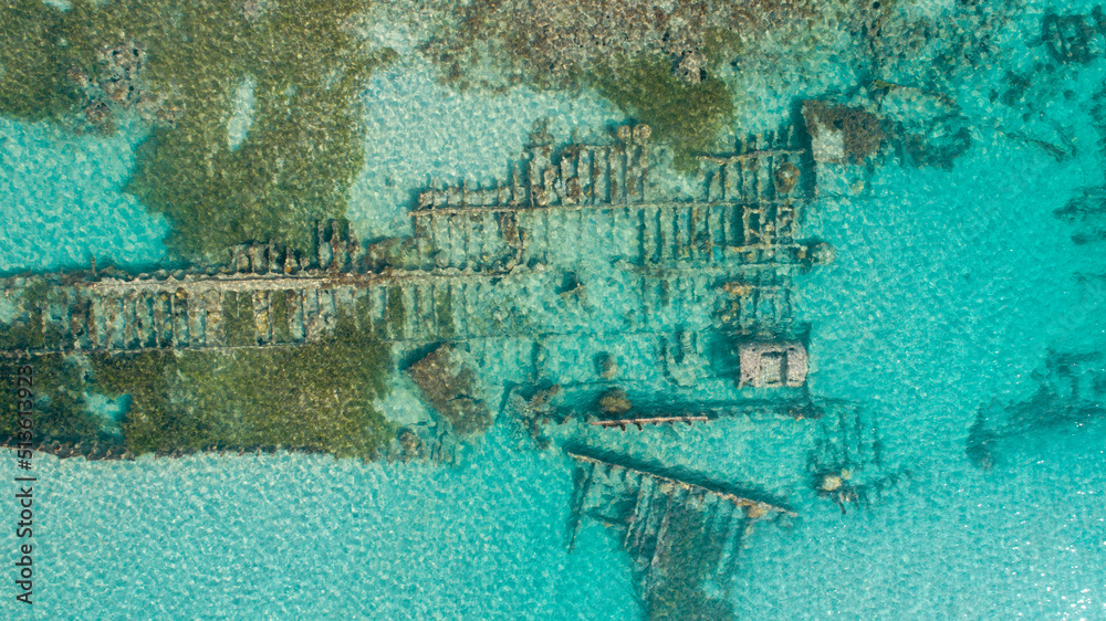 aerial view of the ship wreck in the indian ocean in dar es salaam, Tanzania