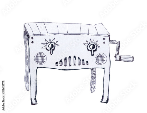 Robot hurdy-gurdy monster. Cartoon style character. photo