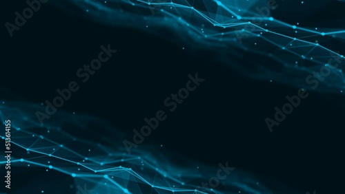 Neon animated background frame. Movement plexus glow lines, particles, dots. Cosmic matter, canvas. Digital network, communication. Connection of energy field. Technology, medicine, business. 4k