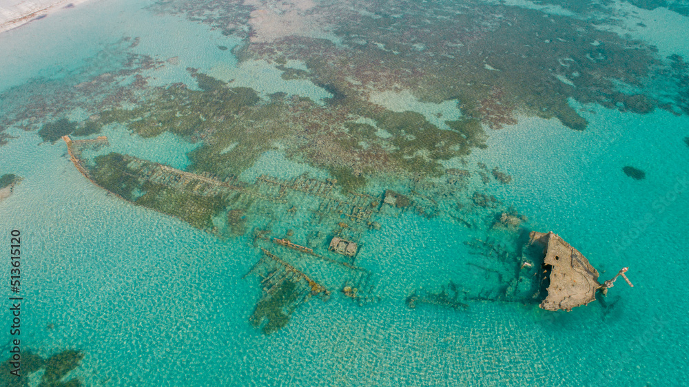 aerial view of the ship wreck in the indian ocean in dar es salaam, Tanzania