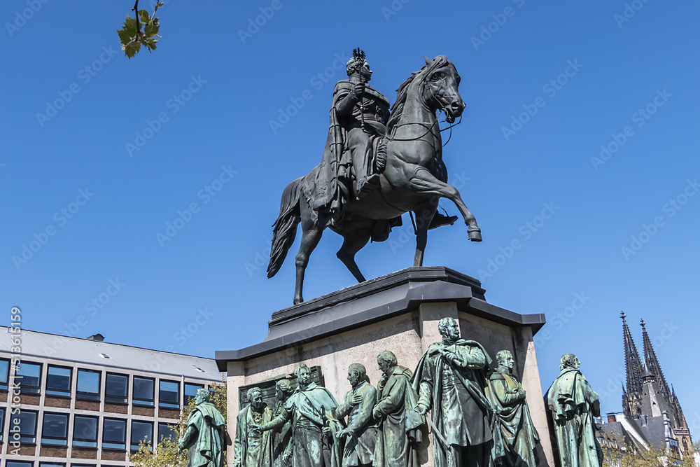 Equestrian monument of Kaiser Friedrich Wilhelm III, King of Prussia at Heumarkt square. Cologne, North Rhine Westphalia, Germany.