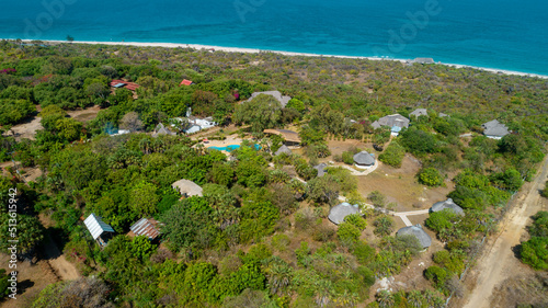 Aerial Shot on Zanzibar resort on the Nungwi beach in Zanzibar in Tanzania