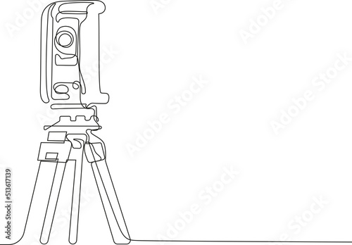 Surveyor with a tripod icon. Geodesic tripod. Linear illustration. Vector illustration