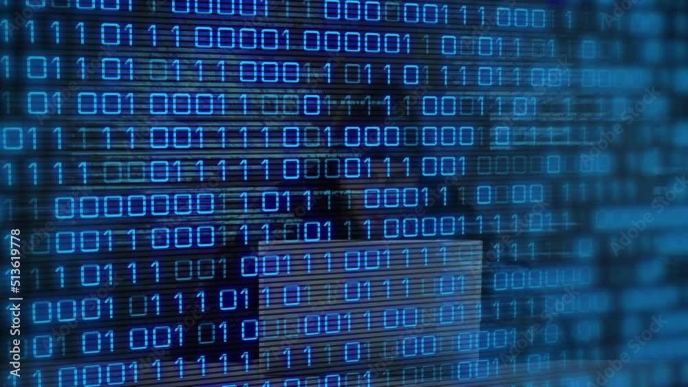 Animation of data processing over caucasian male hacker using laptop Animation of data processing over caucasian male hacker using laptop