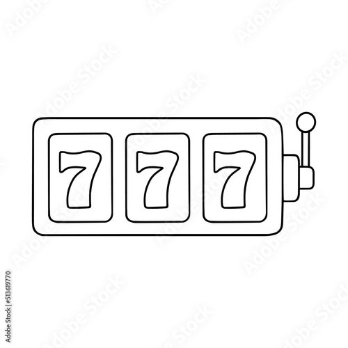 Hand drawn Jackpot slot machine doodle. Casino gambling in sketch style. Vector illustration isolated on white background.
