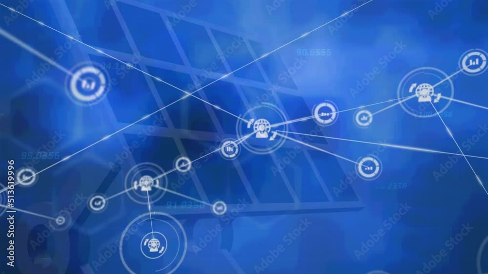 Animation of network of connections over solar panels and scientific data Animation of network of connections over solar panels and scientific data