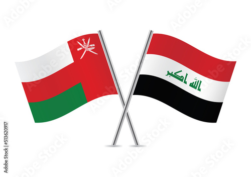 Free Download Oman and Iraq crossed flags. Omani and Iraqi flags on white background. Vector icon set. Vector illustration. - GFXLoad