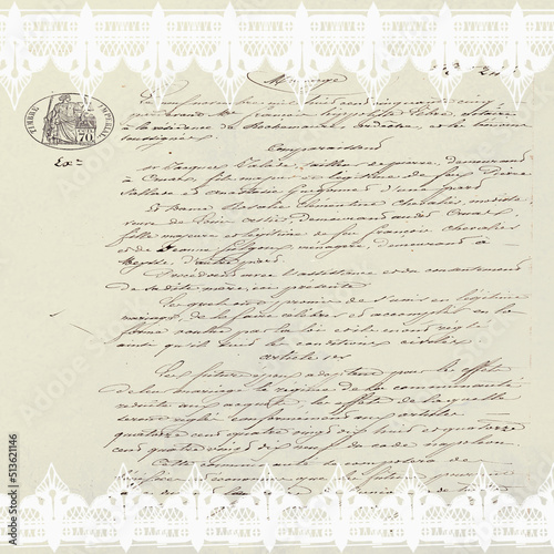 Lacy antique French writing digital paper, circa 1800s handwriting and distressed paper for this pattern background for vintage and retro fans.