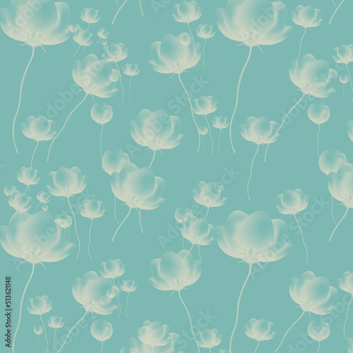Pretty beige floral aqua background in a delicate wispy style pattern background design element.