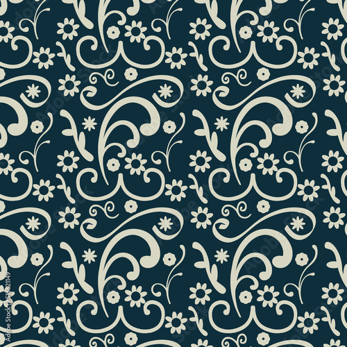 Navy blue and beige tan swirl pattern with a boho vibe in this pretty background. 