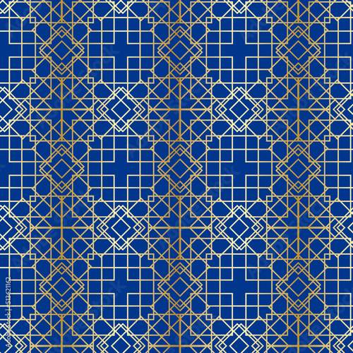 Gold and Indigo blue geometric seamless pattern background design element in this pretty line pattern.