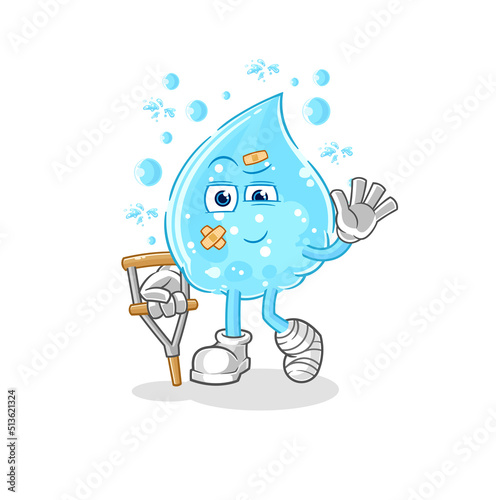 soda water sick with limping stick. cartoon mascot vector