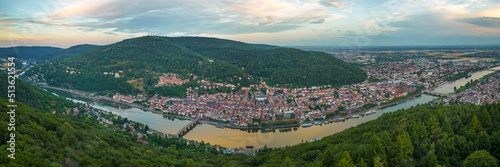 Panoramic cityscape of Heidelberg with the river Neckar in Germany.