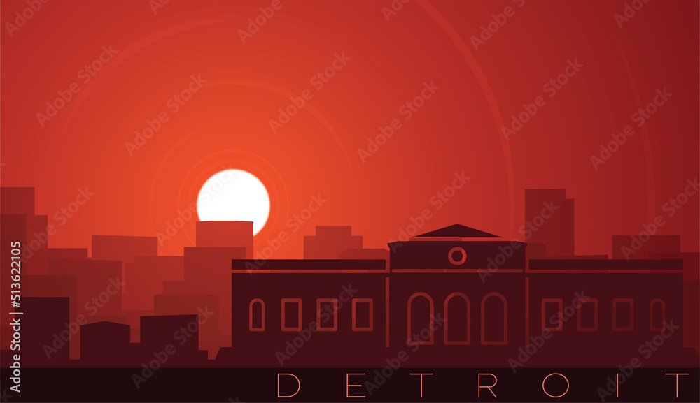Detroit Low Sun Skyline Scene