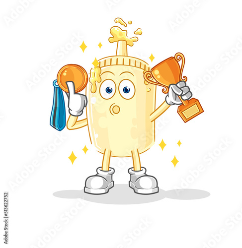 mayonnaise winner with trophie. cartoon character