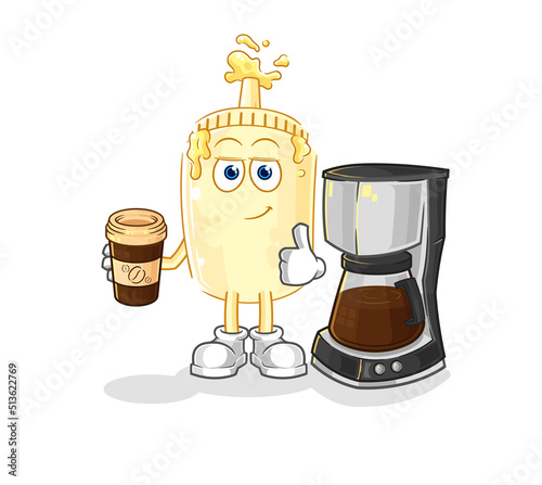 mayonnaise drinking coffee illustration. character vector