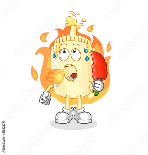 mayonnaise eat hot chilie mascot. cartoon vector