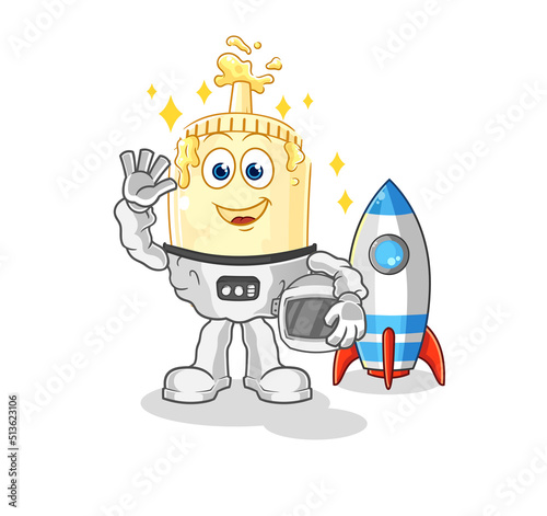 mayonnaise astronaut waving character. cartoon mascot vector