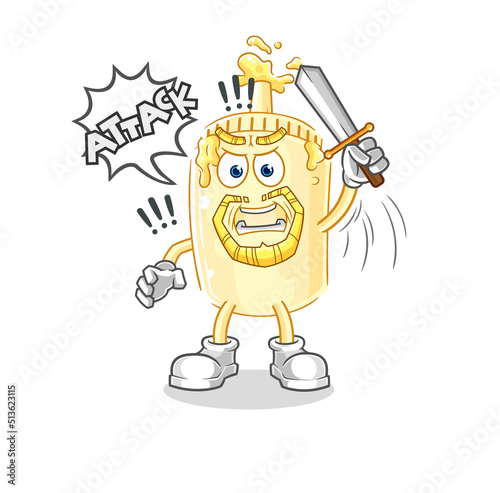 mayonnaise knights attack with sword. cartoon mascot vector