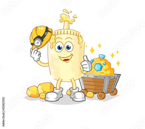 mayonnaise miner with gold character. cartoon mascot vector