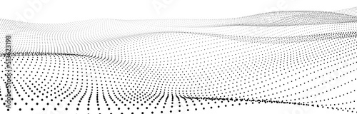 Wave of flowing particles on a white background. Abstract backdrop with dynamic elements of waves and dots. Vector