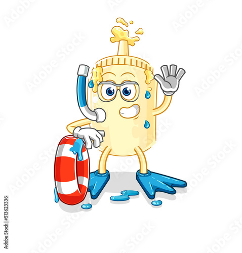 mayonnaise swimmer with buoy mascot. cartoon vector