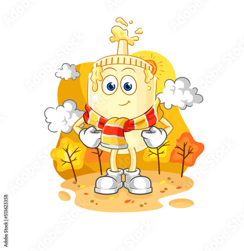 mayonnaise in the autumn. cartoon mascot vector